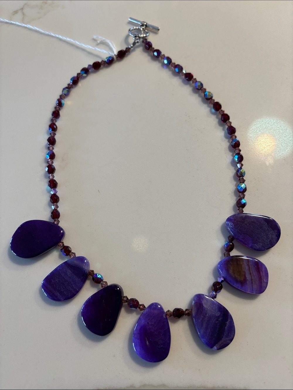 Artisan Rare Purple Agate Teardrop Necklace with Faceted Iridescent Crystals